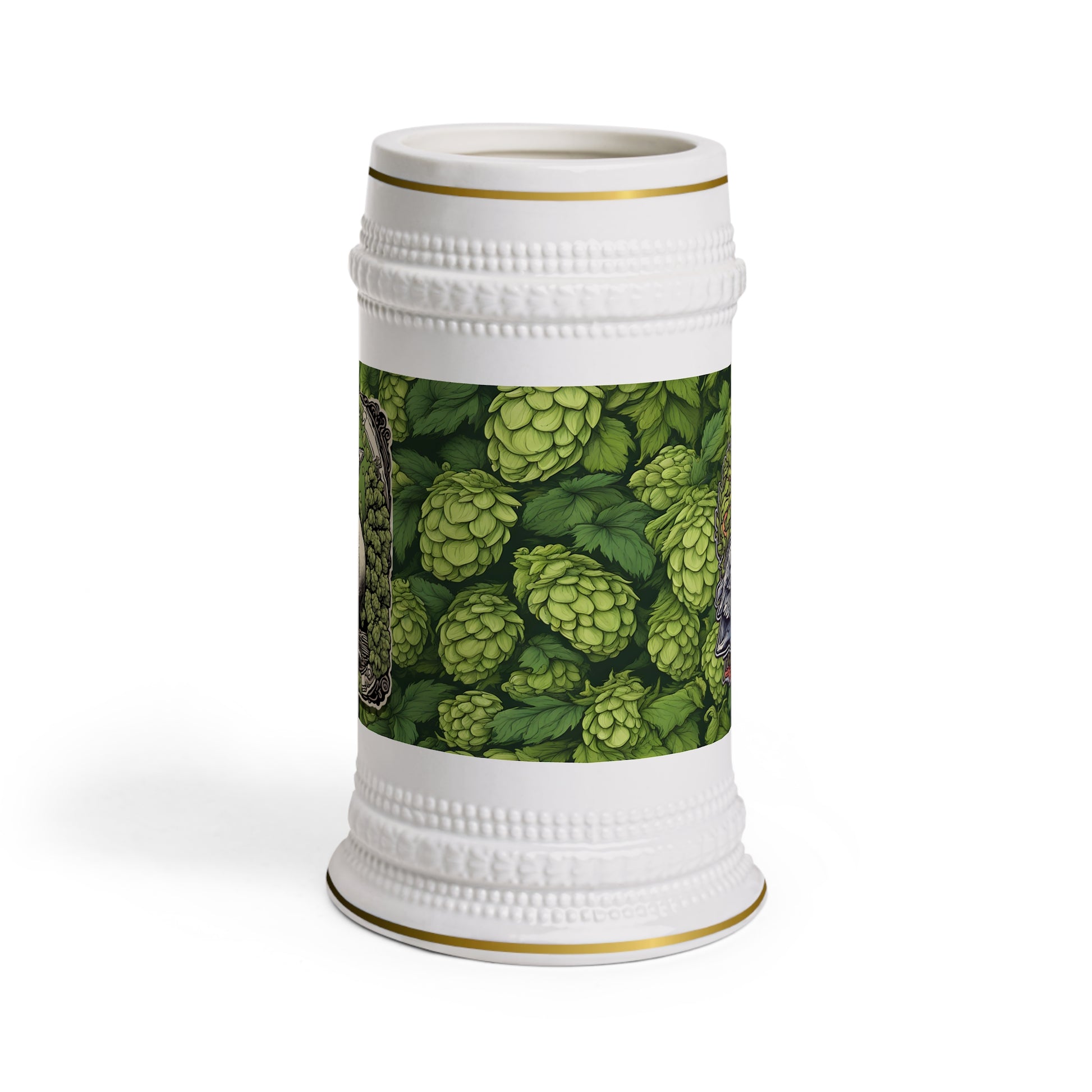 Goose Beer Stein - Vintage Goose on Hops Pattern Ceramic Mug