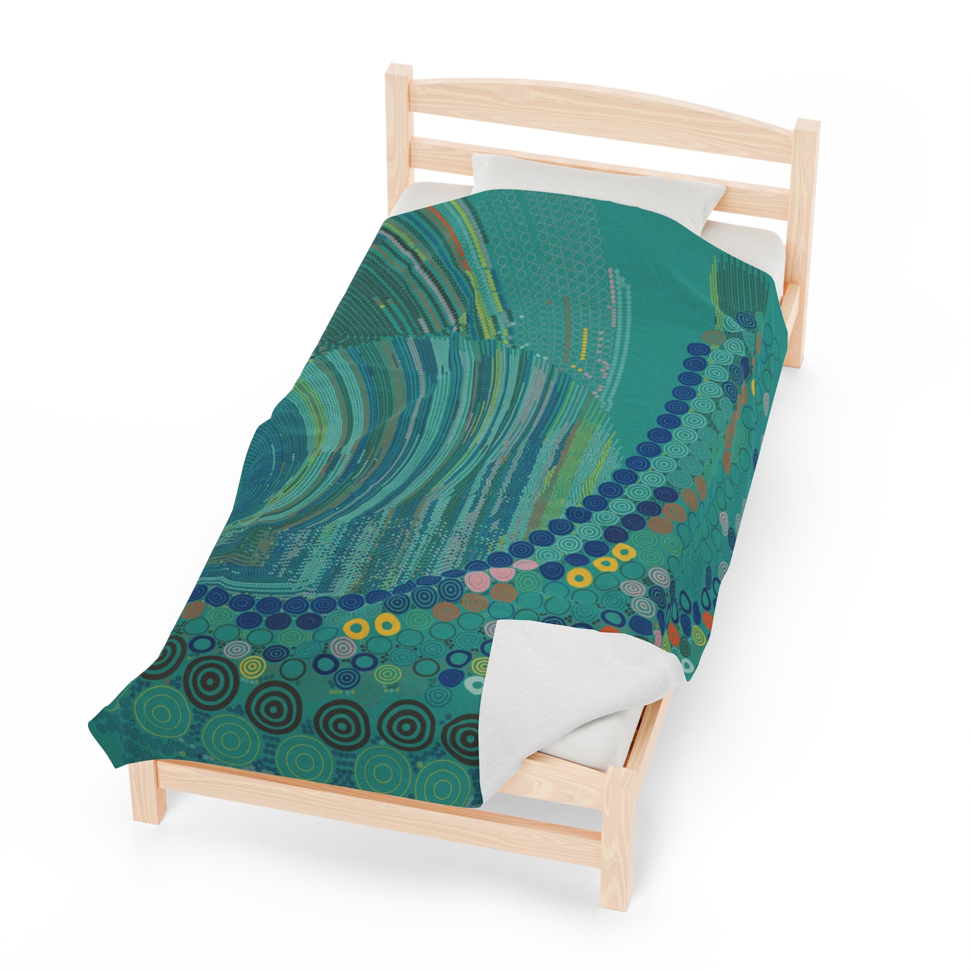 Teal Circles - Velveteen Plush Blanket - mudfm