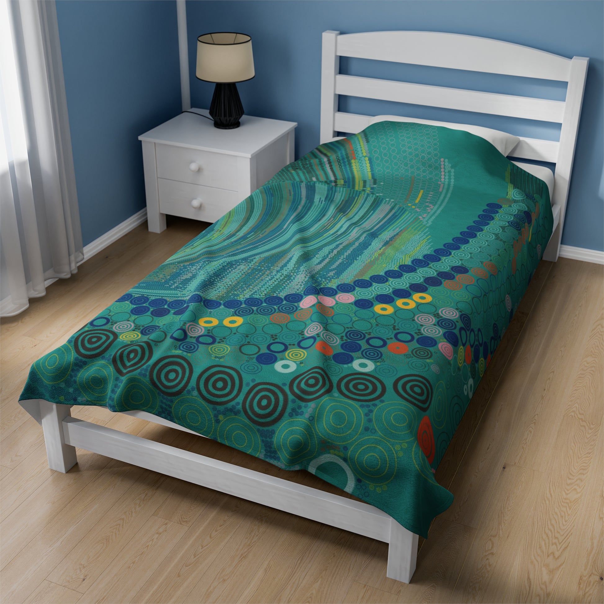 Teal Circles - Velveteen Plush Blanket - mudfm