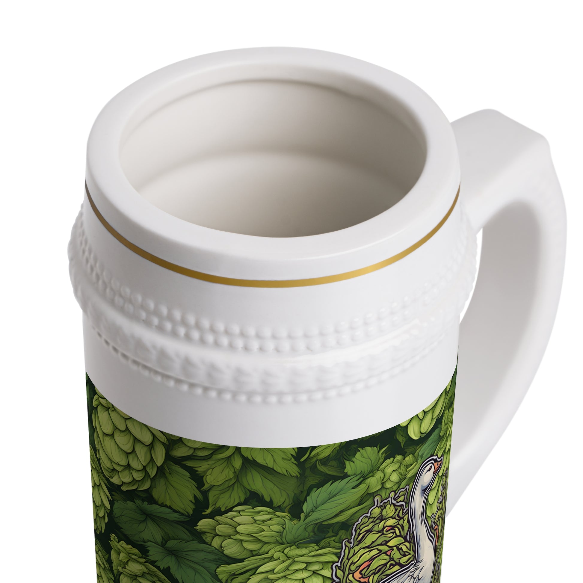 Goose Beer Stein - Vintage Goose on Hops Pattern Ceramic Mug