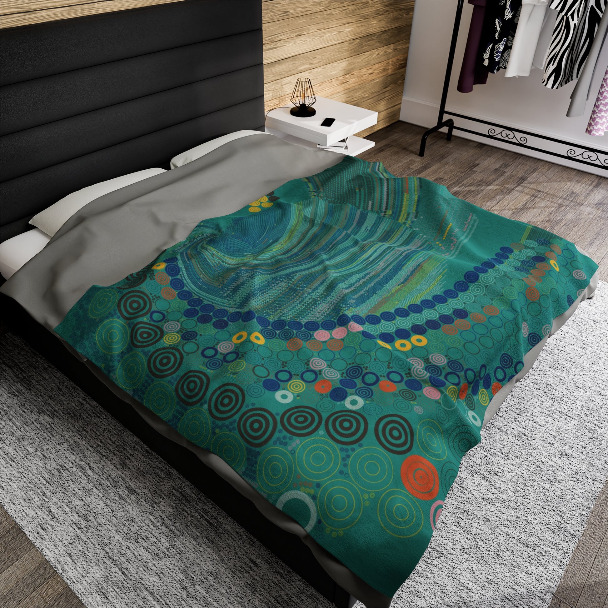 Teal Circles - Velveteen Plush Blanket - mudfm