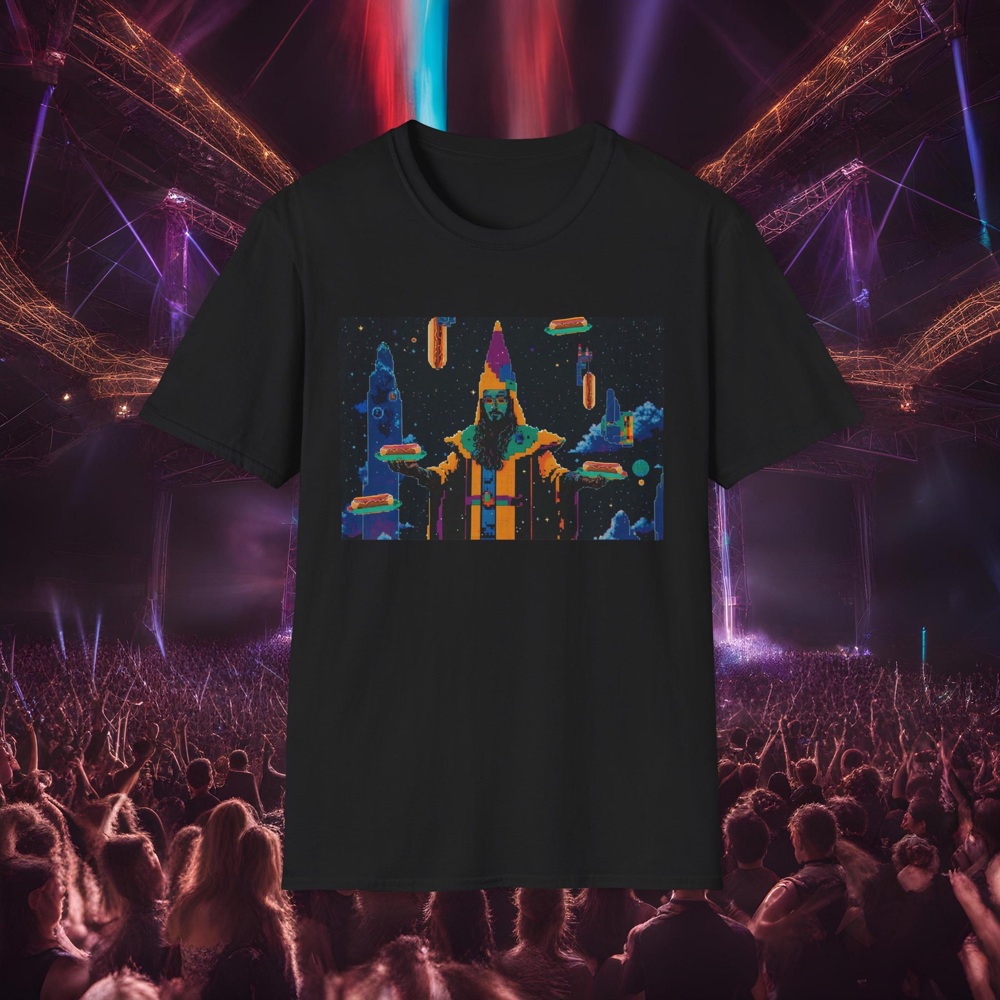 Colorful Wizard Hot Dog Unisex Softstyle T-Shirt - Fun Festival Vibe, Perfect for Events & Celebrations